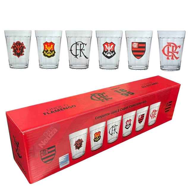 Jogo 6 Copos Americanos Flamengo Vidro 190mL Presente Flamenguista Kit  Oficial Licenciado Original Nadir Figueiredo - AliExpress